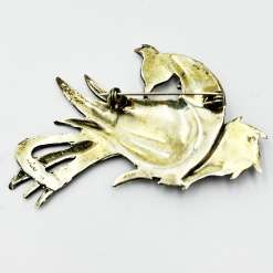 A Vintage Sterling Silver Bird Brooch set with a Turquoise Flower ...
